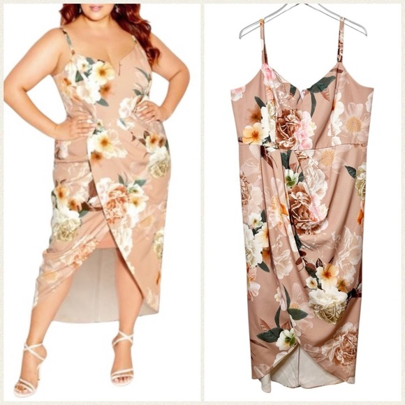 NEW City Chic Dess Blush Flirtation Floral Sweetheart Tulip Midi Dress Sz 18 - Picture 1 of 15